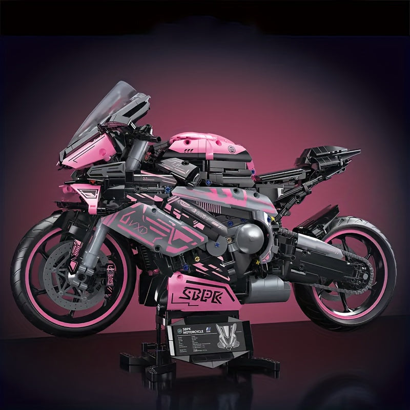 Moto Deportiva Rosa y Negra – Set de 2620 Bloques de Construcción | Réplica de Gran Escala con Motor, Llantas y Escape Realistas | Regalo Ideal para Fans y Coleccionistas