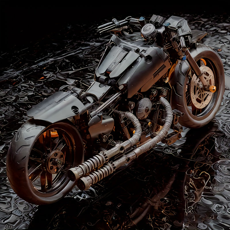 Moto Retro Negra – Set de Más de 1000 Bloques de Construcción | Diseño Clásico de Alta Calidad en ABS | Regalo Perfecto para Constructores y Coleccionistas