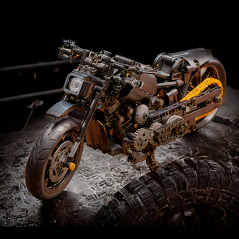 Moto Retro Negra – Set de Más de 1000 Bloques de Construcción | Diseño Clásico de Alta Calidad en ABS | Regalo Perfecto para Constructores y Coleccionistas