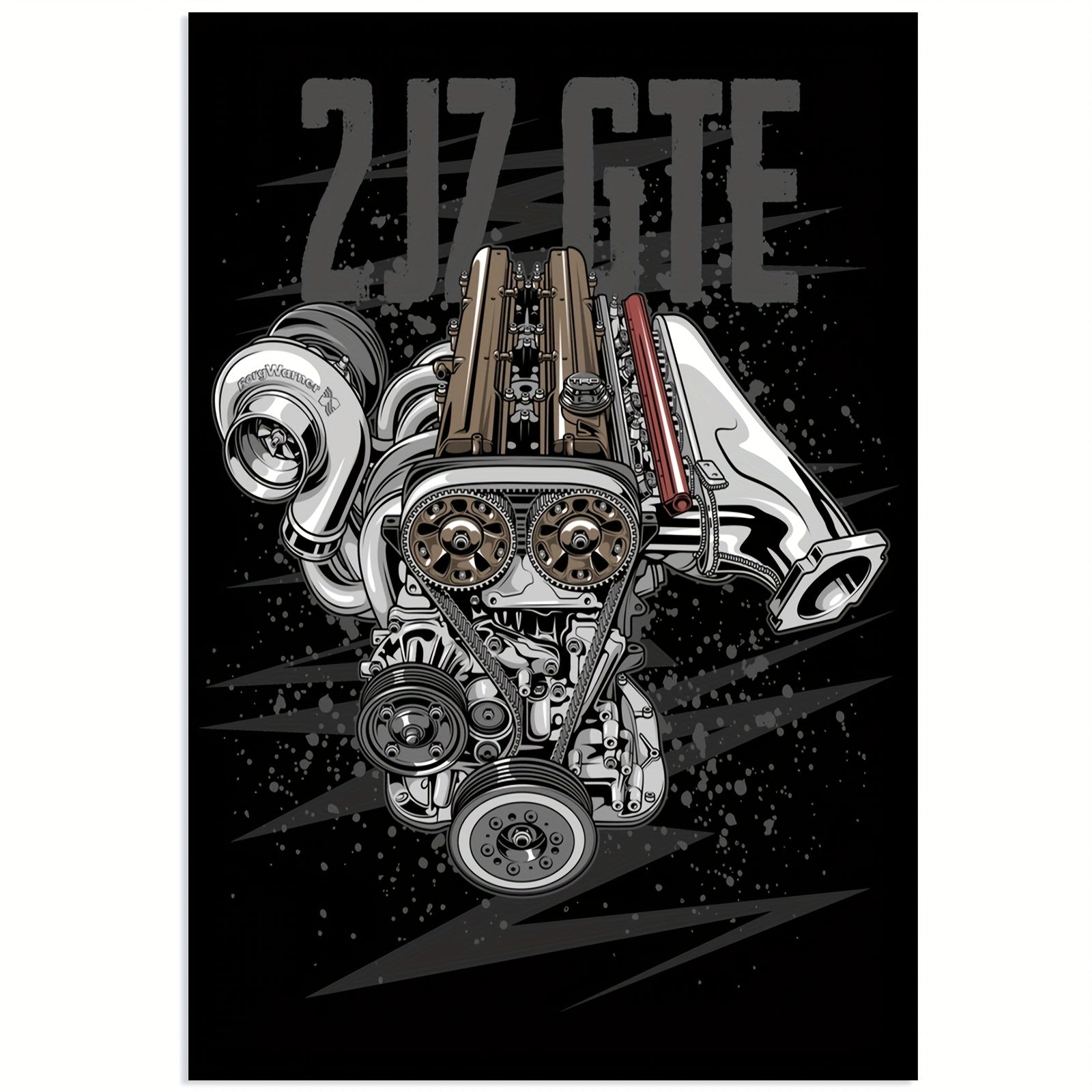 Póster en Lienzo sin Marco 30×45 cm – Arte del Motor 2JZ-GTE en Blanco y Negro | Decoración Moderna para Amantes de los Autos | Regalo Ideal para Hogar u Oficina
