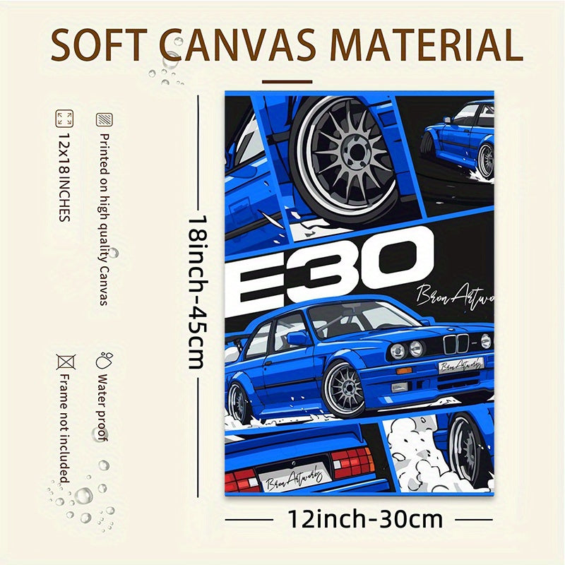🚗 Póster Decorativo Coche Clásico E30 Azul 2D – Arte Vintage para Pared 🖼️