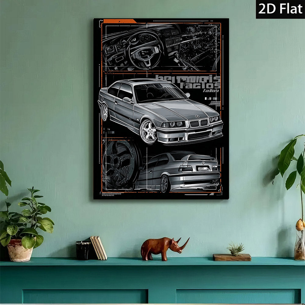 🚗⚡ Póster Canvas del E36 | Diseño Vector Tipo T-Shirt Panel | Arte Abstracto y Moderno 🖼️✨ | Decoración para Sala, Dormitorio, Oficina o Bar 🍻🏠