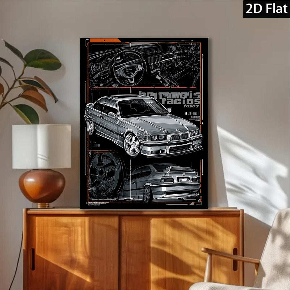 🚗⚡ Póster Canvas del E36 | Diseño Vector Tipo T-Shirt Panel | Arte Abstracto y Moderno 🖼️✨ | Decoración para Sala, Dormitorio, Oficina o Bar 🍻🏠