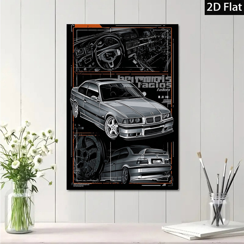 🚗⚡ Póster Canvas del E36 | Diseño Vector Tipo T-Shirt Panel | Arte Abstracto y Moderno 🖼️✨ | Decoración para Sala, Dormitorio, Oficina o Bar 🍻🏠