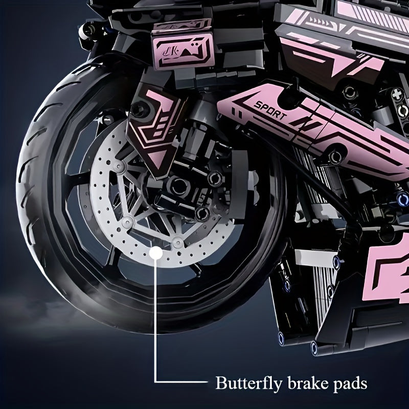 Moto Deportiva Rosa y Negra – Set de 2620 Bloques de Construcción | Réplica de Gran Escala con Motor, Llantas y Escape Realistas | Regalo Ideal para Fans y Coleccionistas