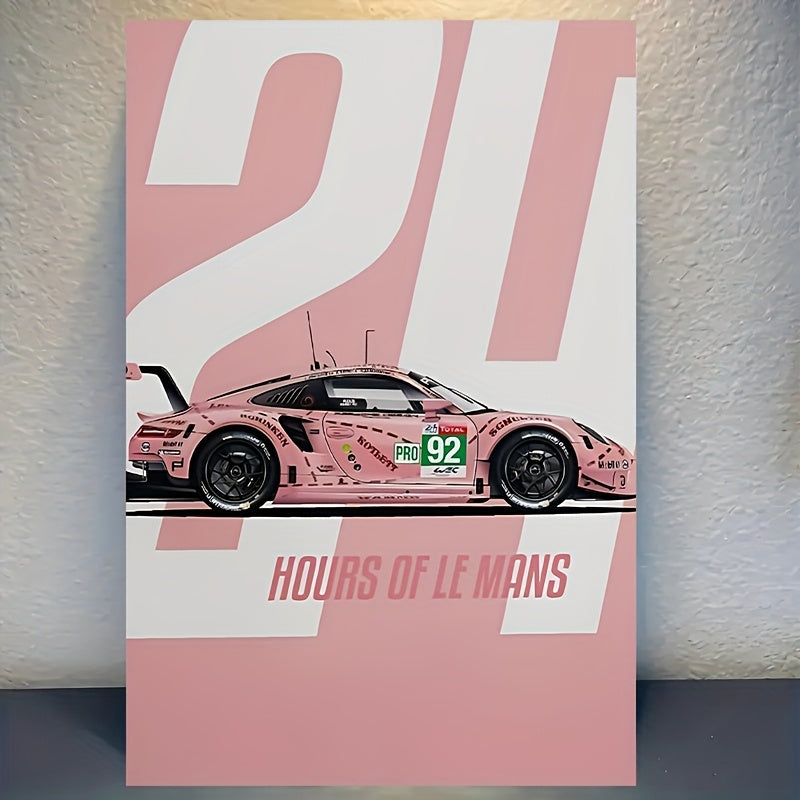 Póster en Lienzo sin Marco – Coche de Carreras Rosa 24 Horas de Le Mans | Arte Minimalista y Deportivo 30×45 cm para Hogar, Oficina o Garaje