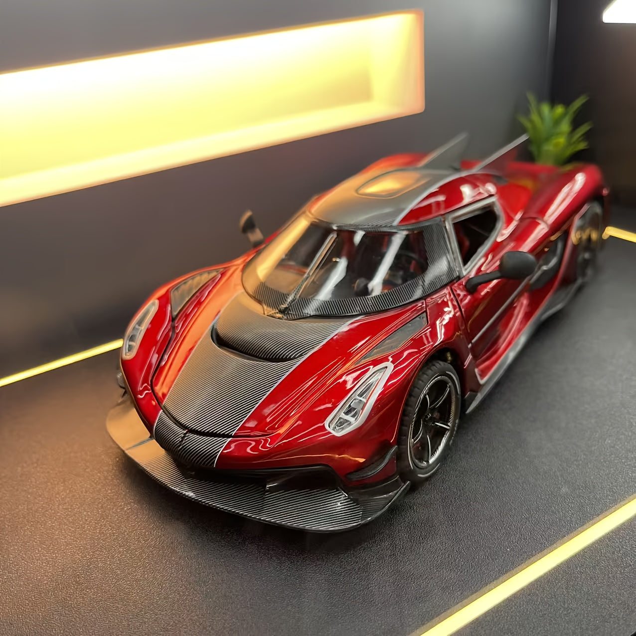 🔥 1:24 Scale Red & Black Sports Car Model – Edición Carbon Fiber 🔥
