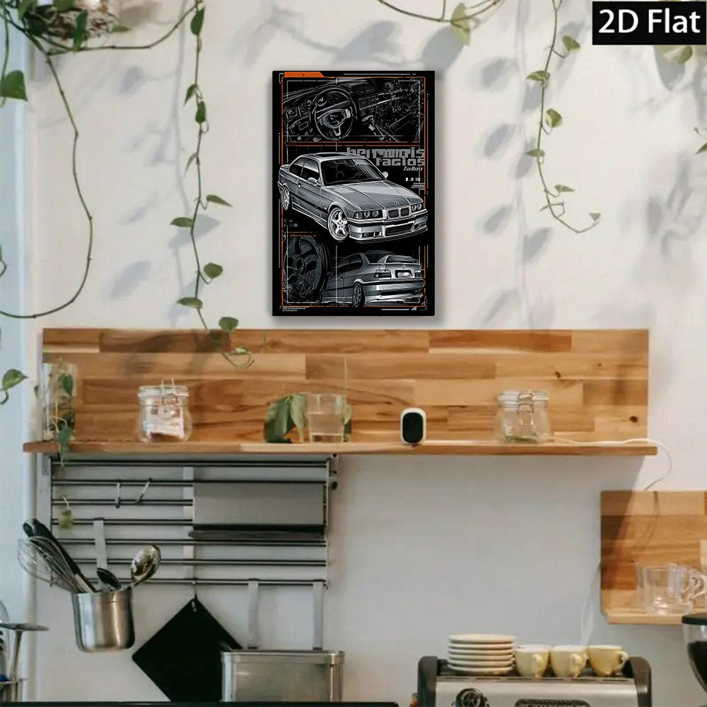 🚗⚡ Póster Canvas del E36 | Diseño Vector Tipo T-Shirt Panel | Arte Abstracto y Moderno 🖼️✨ | Decoración para Sala, Dormitorio, Oficina o Bar 🍻🏠