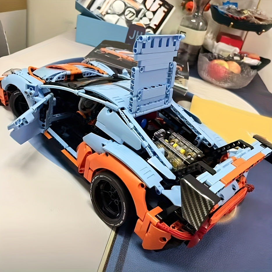 ¡La Carrera Comienza! Supercar GT3 RS Naranja & Azul – Set de 1400 Bloques | Diseño Deportivo 1:10 con Alerón Alto y Estilo Futurista