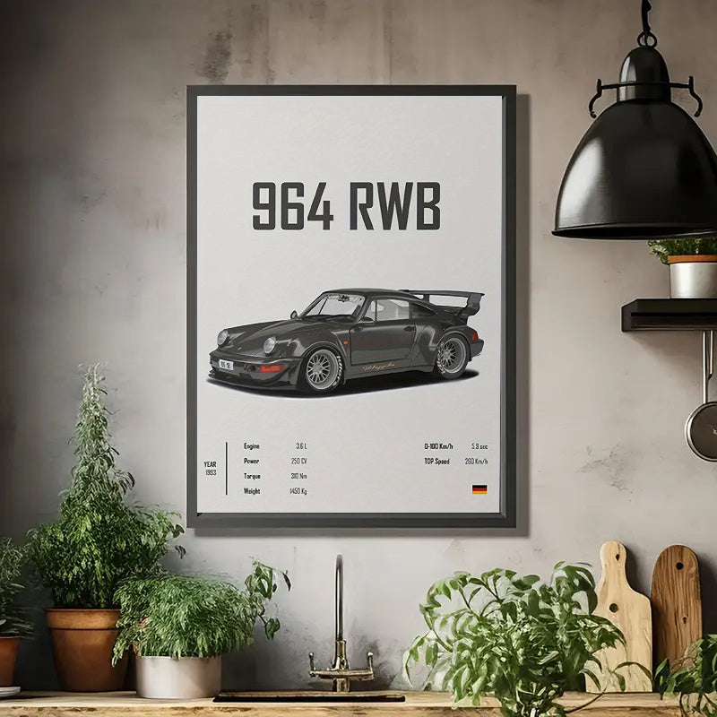 Póster en Lienzo 2D sin Marco – RWB 964 Clásico de Carreras | Decoración Vintage para Pared del Hogar u Oficina