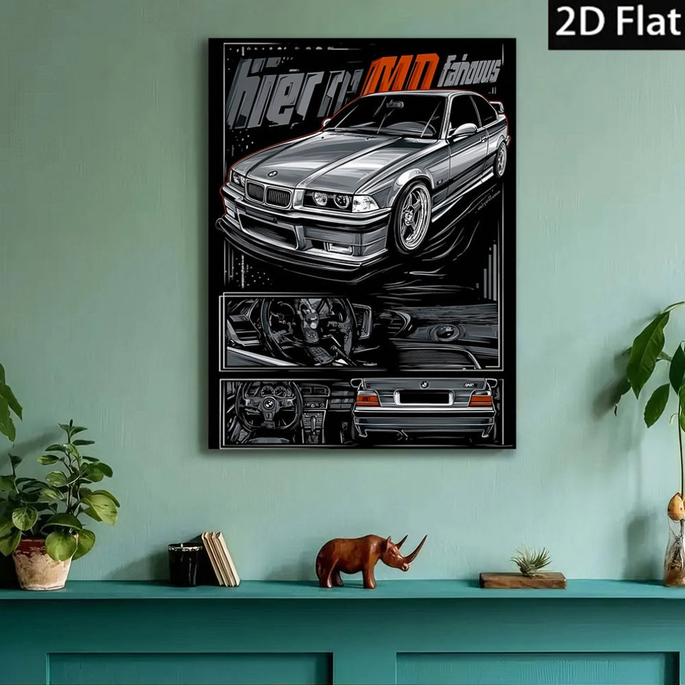 🚗⚡ Póster 2D Flat E36 Sports Car | Canvas Sin Marco 1PC | Arte Retro Automotriz Minimalista 🖼️✨ | Decoración para Sala, Dormitorio u Oficina 🏠💼