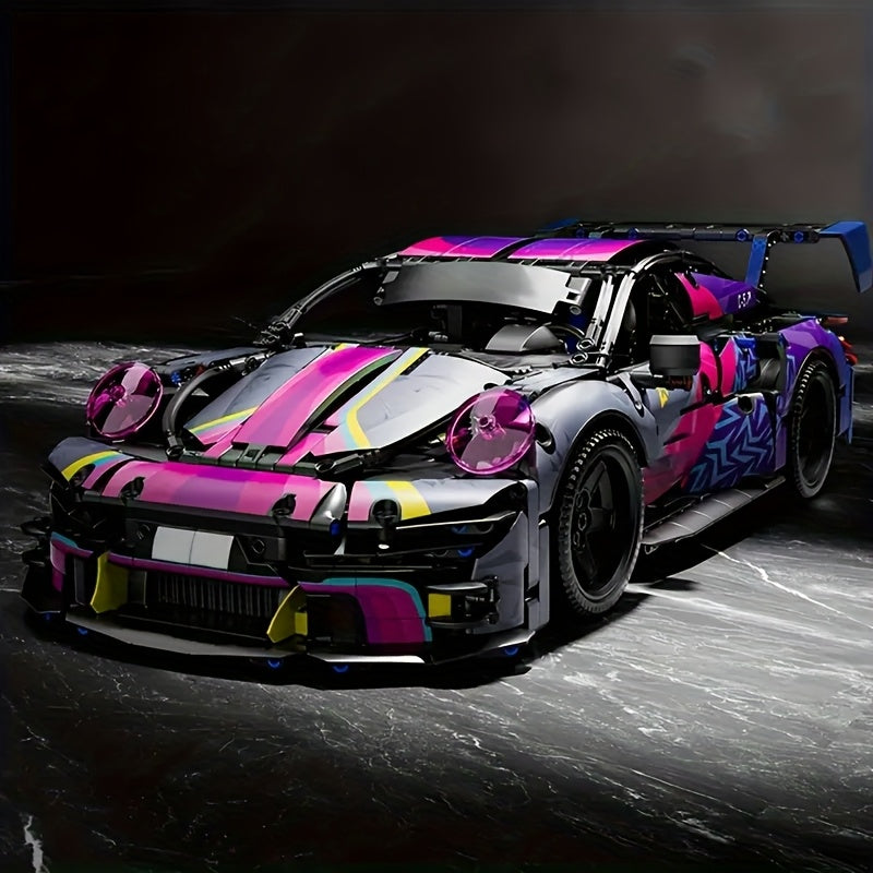 Auto de Carreras Púrpura y Azul – Set de 1381 Bloques de Construcción | Modelo Deportivo de Alta Dificultad para Adultos | Regalo, Decoración y Coleccionable Premium