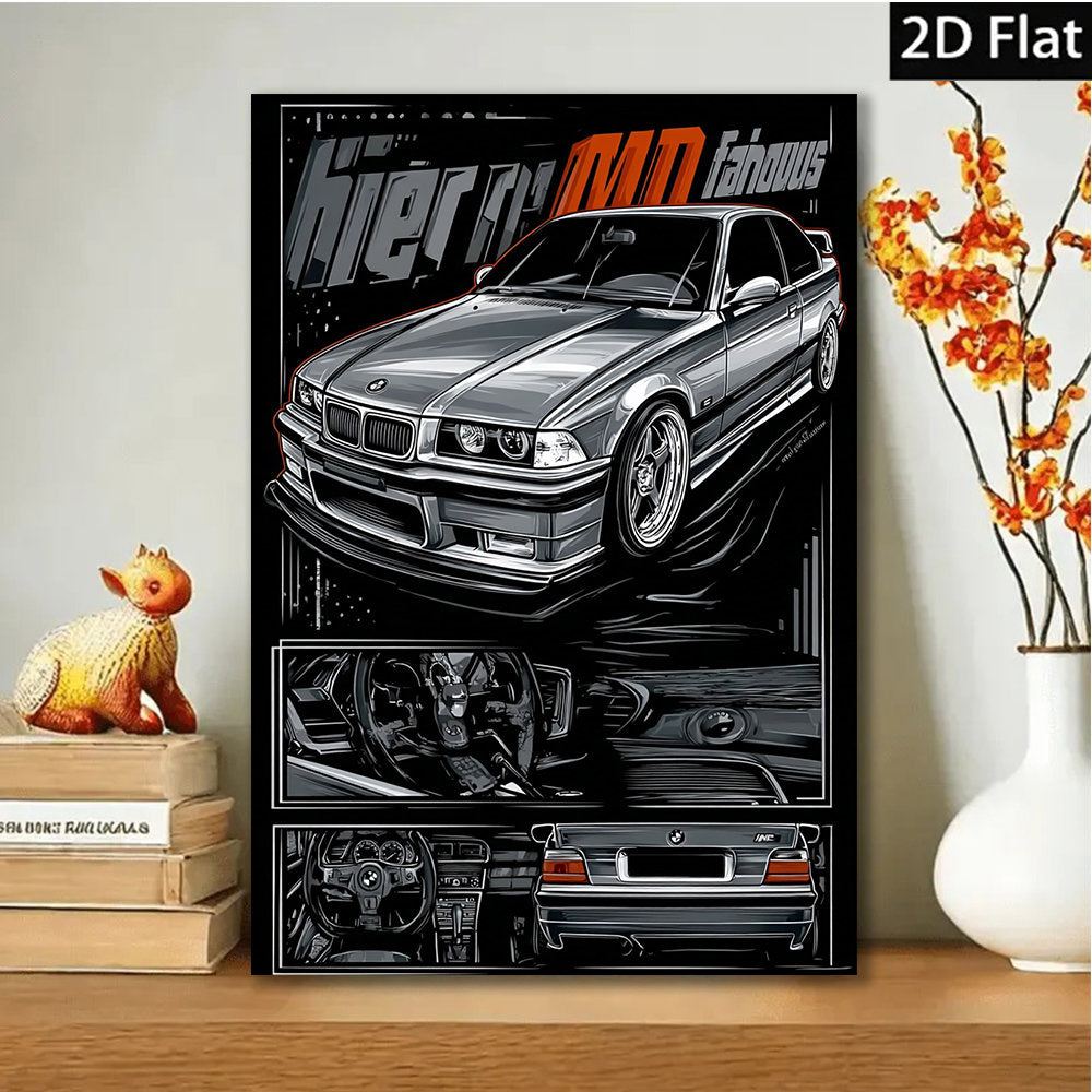 🚗⚡ Póster 2D Flat E36 Sports Car | Canvas Sin Marco 1PC | Arte Retro Automotriz Minimalista 🖼️✨ | Decoración para Sala, Dormitorio u Oficina 🏠💼