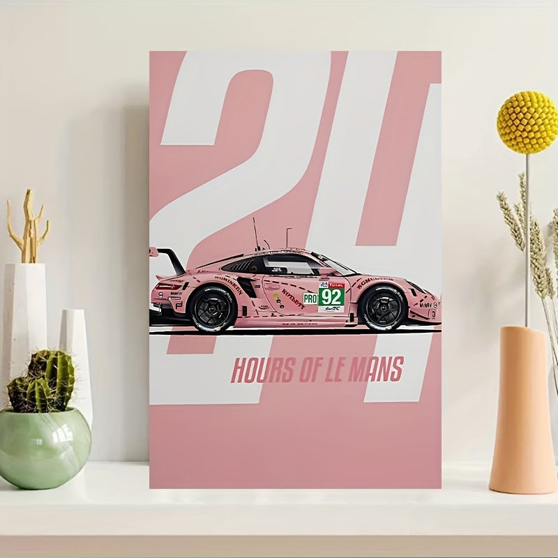 Póster en Lienzo sin Marco – Coche de Carreras Rosa 24 Horas de Le Mans | Arte Minimalista y Deportivo 30×45 cm para Hogar, Oficina o Garaje