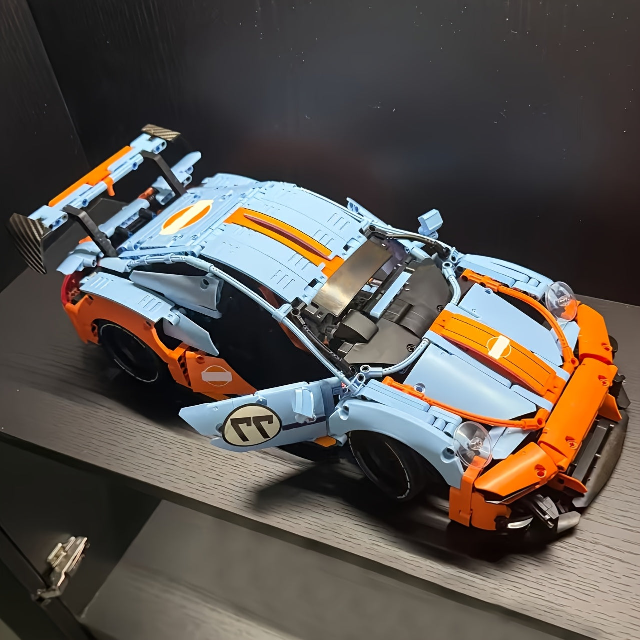 ¡La Carrera Comienza! Supercar GT3 RS Naranja & Azul – Set de 1400 Bloques | Diseño Deportivo 1:10 con Alerón Alto y Estilo Futurista