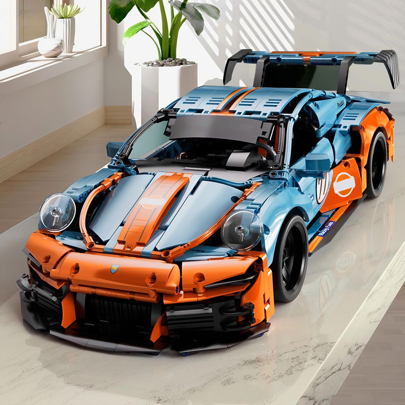 ¡La Carrera Comienza! Supercar GT3 RS Naranja & Azul – Set de 1400 Bloques | Diseño Deportivo 1:10 con Alerón Alto y Estilo Futurista