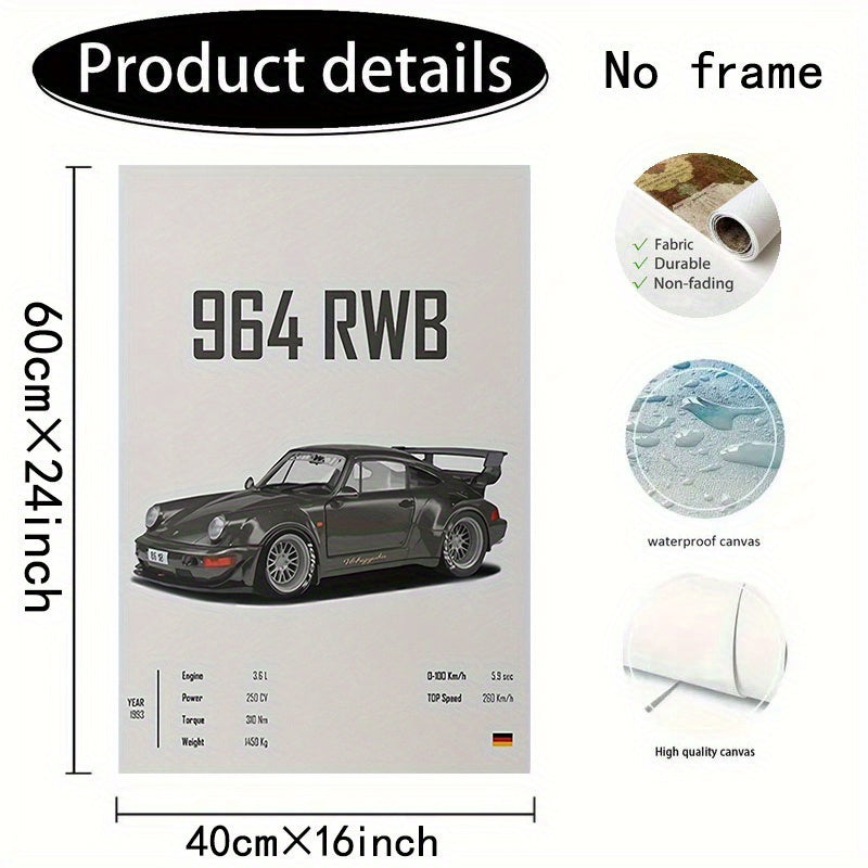 Póster en Lienzo 2D sin Marco – RWB 964 Clásico de Carreras | Decoración Vintage para Pared del Hogar u Oficina