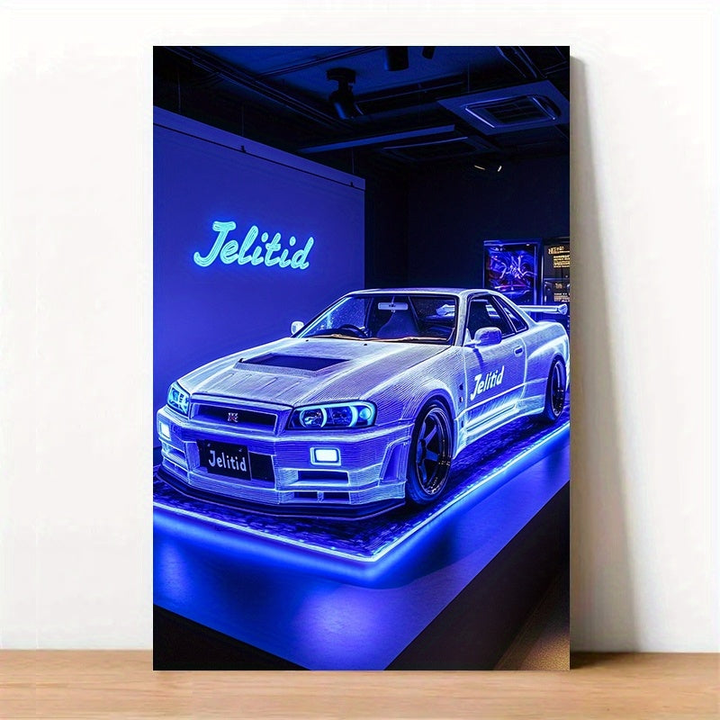 🚗💡 Neon Sports Car Canvas Poster | Arte Moderno Sin Marco 🖼️ | Decor Retro-Clásico y Vibrante ⚡ | Ideal Sala, Oficina, Dormitorio o Cocina 🏠✨