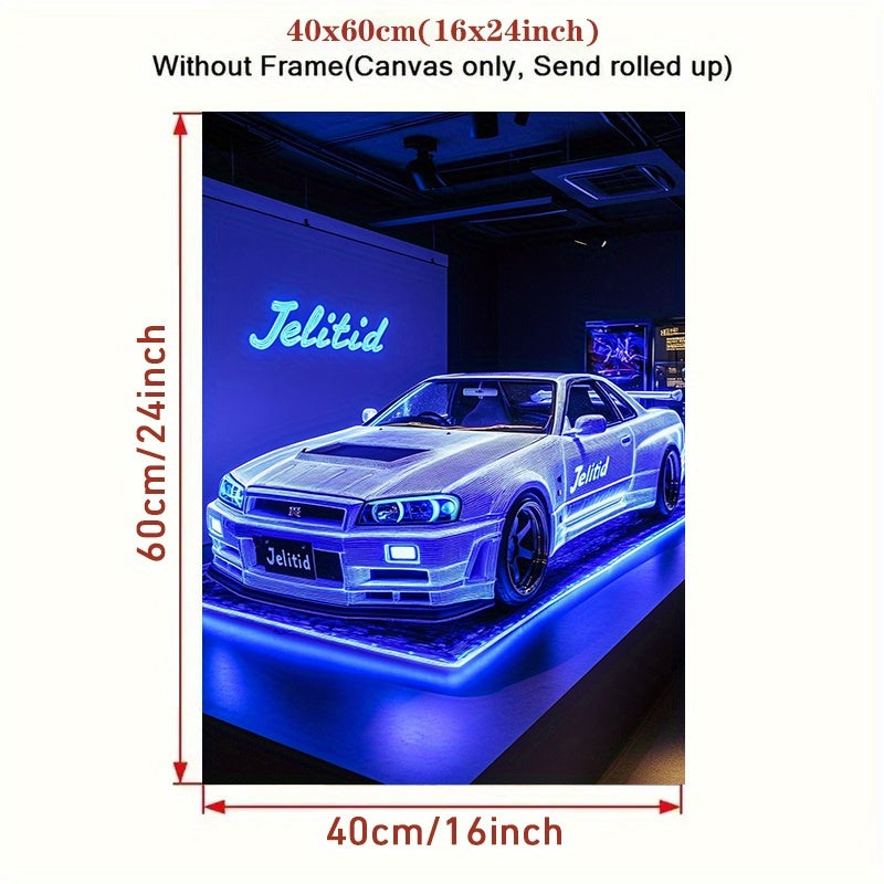 🚗💡 Neon Sports Car Canvas Poster | Arte Moderno Sin Marco 🖼️ | Decor Retro-Clásico y Vibrante ⚡ | Ideal Sala, Oficina, Dormitorio o Cocina 🏠✨