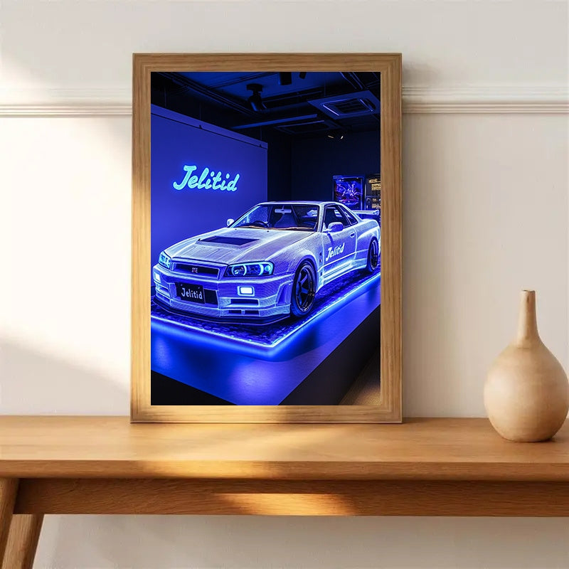 🚗💡 Neon Sports Car Canvas Poster | Arte Moderno Sin Marco 🖼️ | Decor Retro-Clásico y Vibrante ⚡ | Ideal Sala, Oficina, Dormitorio o Cocina 🏠✨