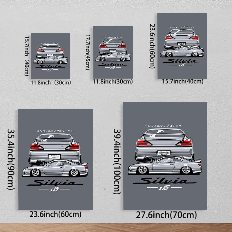 🚗💨 Póster Silvia S15 Estilo Anime | Lienzo Sin Marco 1PC | Decoración Automotriz Japonesa Minimalista en Gris & Negro 🏠🖼️