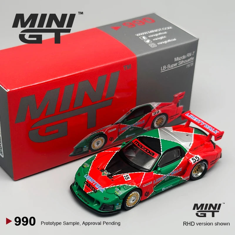 🔥 MINIGT 990 Mazda RX-7 LB-Super Silhouette 787B – 1:64 Alloy Car Model 🔥
