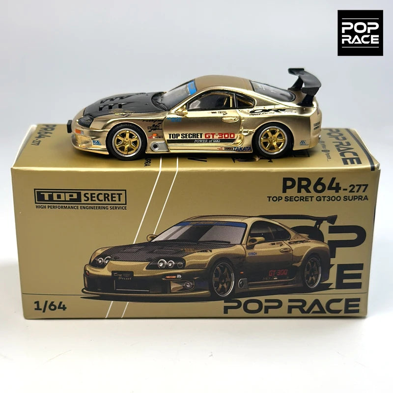✨ POPRACE 1:64 TOP SECRET GT300 Supra – Chrome Gold Edition ✨