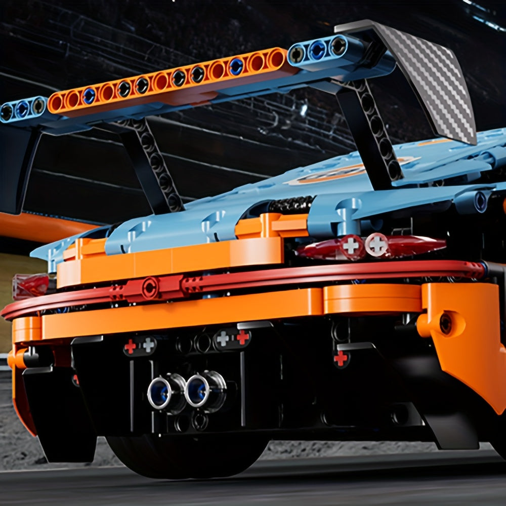 ¡La Carrera Comienza! Supercar GT3 RS Naranja & Azul – Set de 1400 Bloques | Diseño Deportivo 1:10 con Alerón Alto y Estilo Futurista