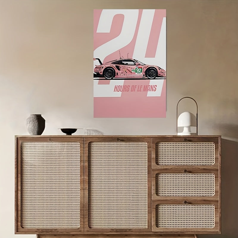 Póster en Lienzo sin Marco – Coche de Carreras Rosa 24 Horas de Le Mans | Arte Minimalista y Deportivo 30×45 cm para Hogar, Oficina o Garaje