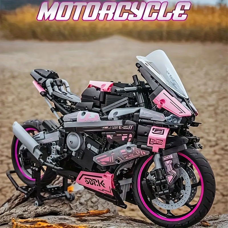 Moto Deportiva Rosa y Negra – Set de 2620 Bloques de Construcción | Réplica de Gran Escala con Motor, Llantas y Escape Realistas | Regalo Ideal para Fans y Coleccionistas