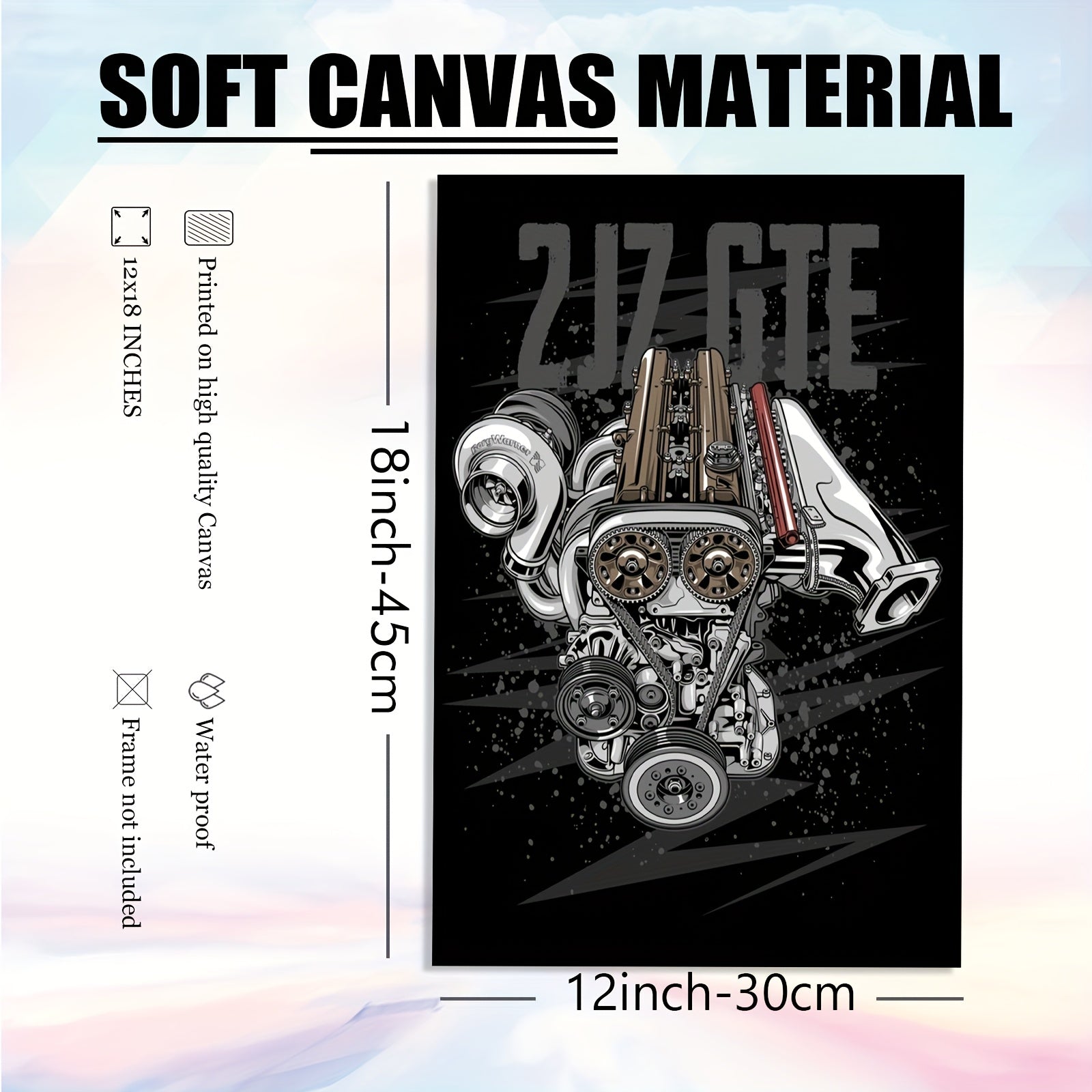 Póster en Lienzo sin Marco 30×45 cm – Arte del Motor 2JZ-GTE en Blanco y Negro | Decoración Moderna para Amantes de los Autos | Regalo Ideal para Hogar u Oficina