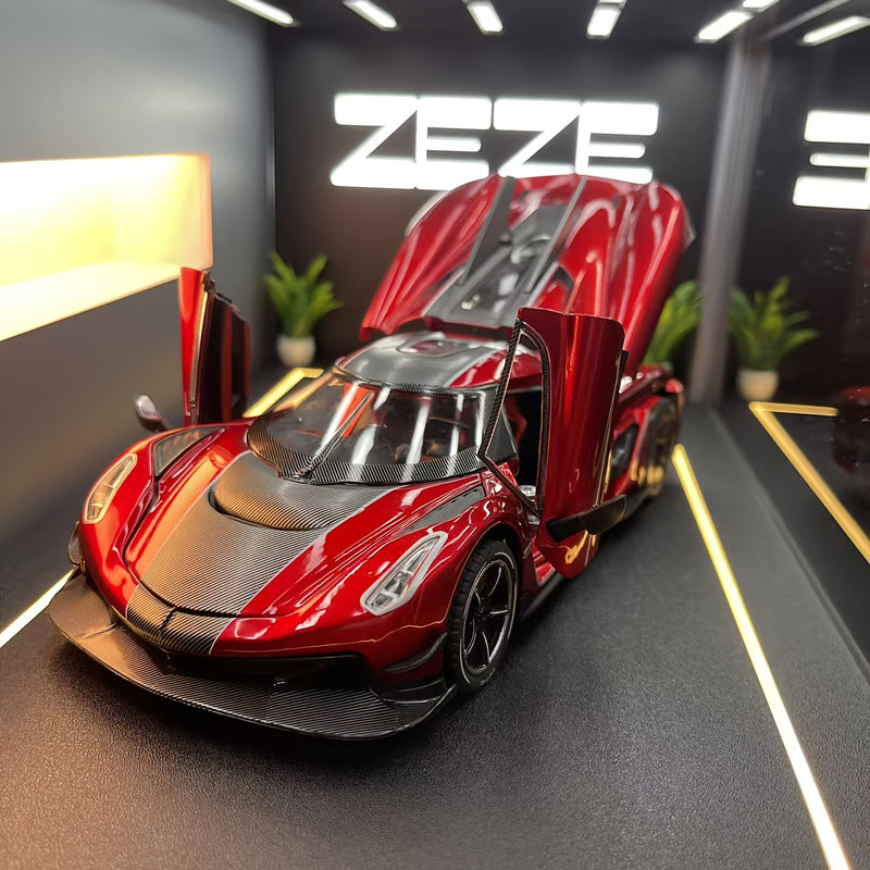 🔥 1:24 Scale Red & Black Sports Car Model – Edición Carbon Fiber 🔥
