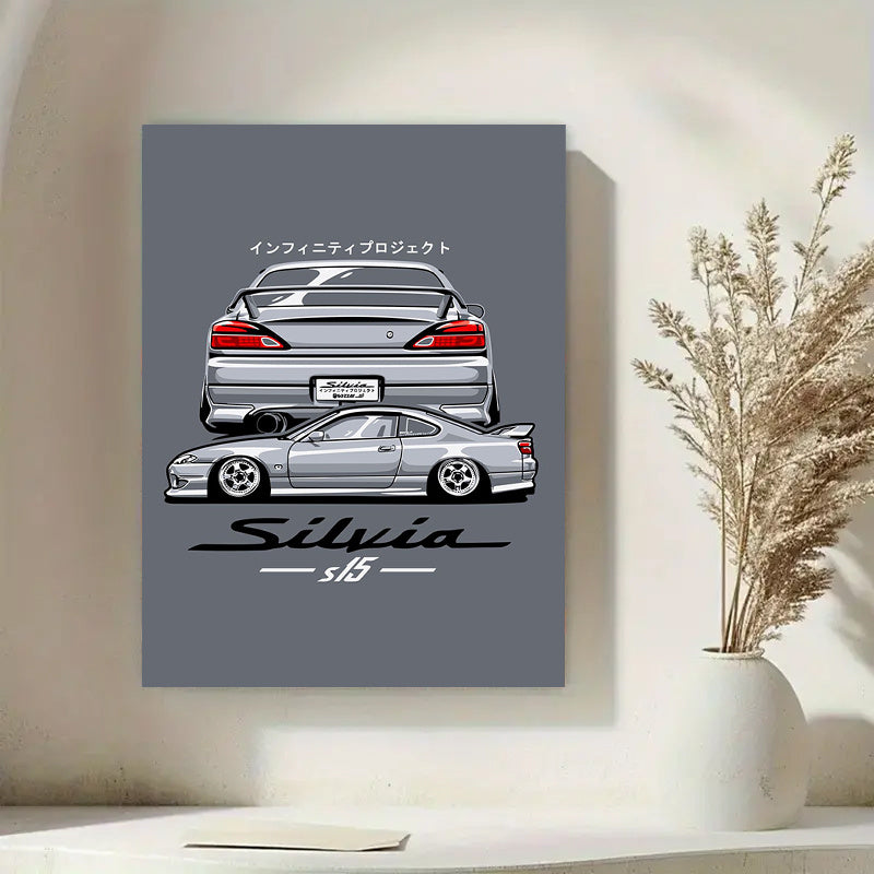 🚗💨 Póster Silvia S15 Estilo Anime | Lienzo Sin Marco 1PC | Decoración Automotriz Japonesa Minimalista en Gris & Negro 🏠🖼️