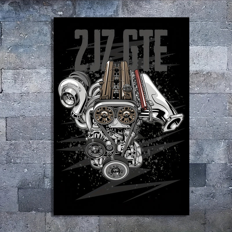 Póster en Lienzo sin Marco 30×45 cm – Arte del Motor 2JZ-GTE en Blanco y Negro | Decoración Moderna para Amantes de los Autos | Regalo Ideal para Hogar u Oficina