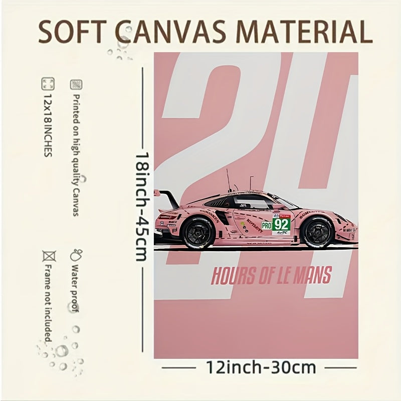 Póster en Lienzo sin Marco – Coche de Carreras Rosa 24 Horas de Le Mans | Arte Minimalista y Deportivo 30×45 cm para Hogar, Oficina o Garaje