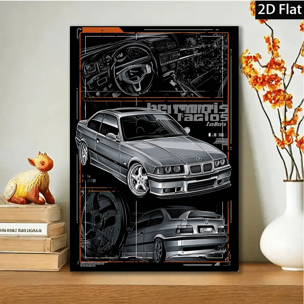 🚗⚡ Póster Canvas del E36 | Diseño Vector Tipo T-Shirt Panel | Arte Abstracto y Moderno 🖼️✨ | Decoración para Sala, Dormitorio, Oficina o Bar 🍻🏠