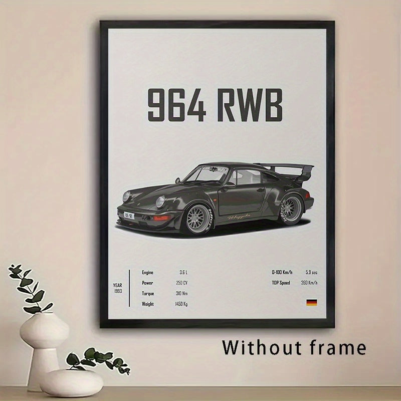 Póster en Lienzo 2D sin Marco – RWB 964 Clásico de Carreras | Decoración Vintage para Pared del Hogar u Oficina