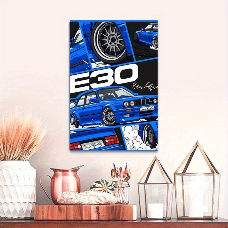 🚗 Póster Decorativo Coche Clásico E30 Azul 2D – Arte Vintage para Pared 🖼️