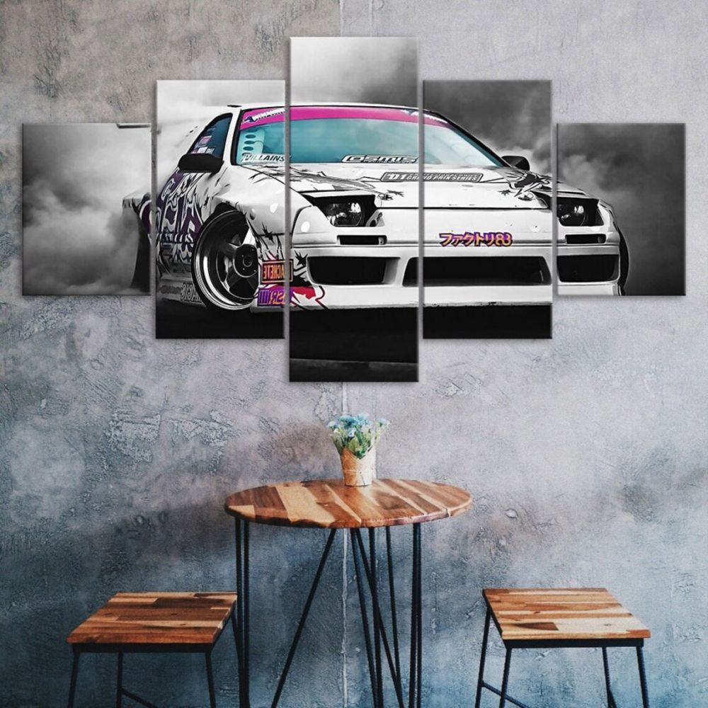 🚗💨 Set de 5 Pósters Canvas de Drifting | Autos Deportivos en Blanco y Negro 🖤⚪ | Arte Sin Marco con Movimiento Intenso 🖼️ | Decoración de Pared para Sala, Oficina o Garage 🏠✨