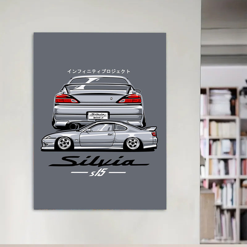 🚗💨 Póster Silvia S15 Estilo Anime | Lienzo Sin Marco 1PC | Decoración Automotriz Japonesa Minimalista en Gris & Negro 🏠🖼️