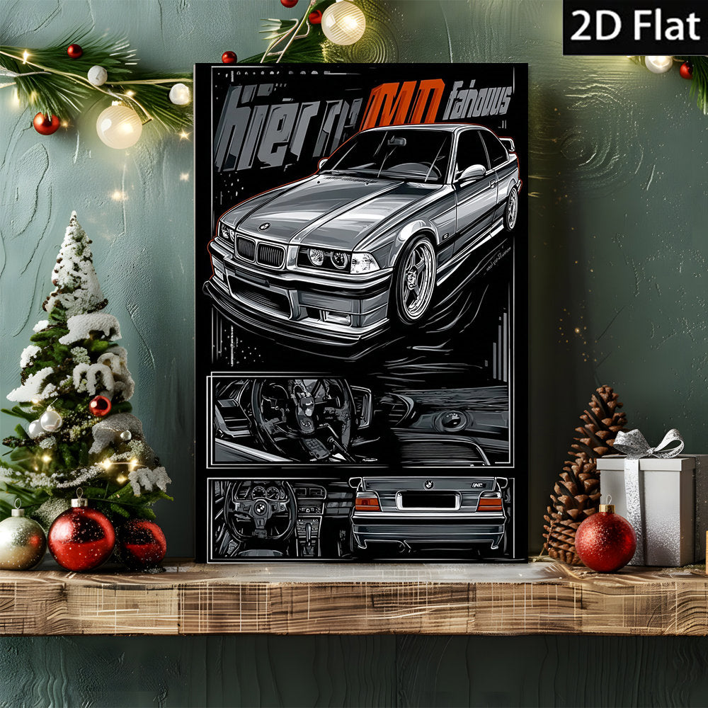 🚗⚡ Póster 2D Flat E36 Sports Car | Canvas Sin Marco 1PC | Arte Retro Automotriz Minimalista 🖼️✨ | Decoración para Sala, Dormitorio u Oficina 🏠💼