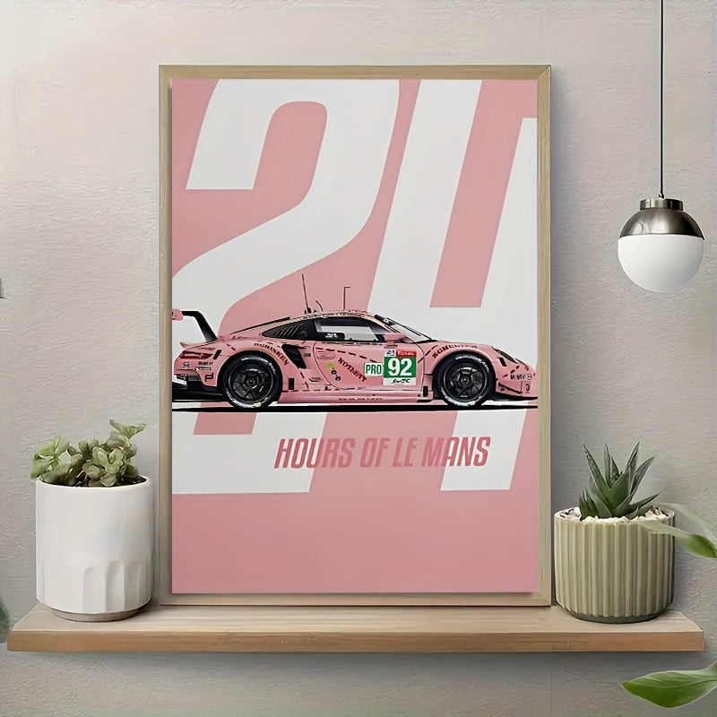Póster en Lienzo sin Marco – Coche de Carreras Rosa 24 Horas de Le Mans | Arte Minimalista y Deportivo 30×45 cm para Hogar, Oficina o Garaje