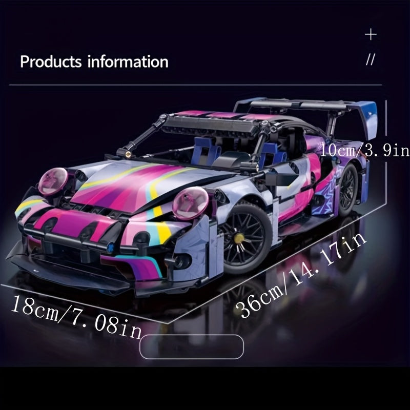 Auto de Carreras Púrpura y Azul – Set de 1381 Bloques de Construcción | Modelo Deportivo de Alta Dificultad para Adultos | Regalo, Decoración y Coleccionable Premium