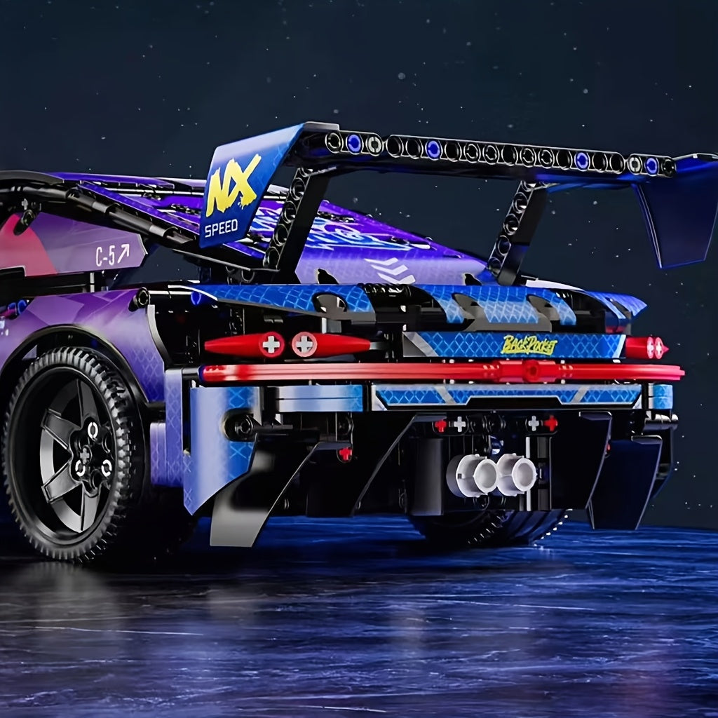 Auto de Carreras Púrpura y Azul – Set de 1381 Bloques de Construcción | Modelo Deportivo de Alta Dificultad para Adultos | Regalo, Decoración y Coleccionable Premium