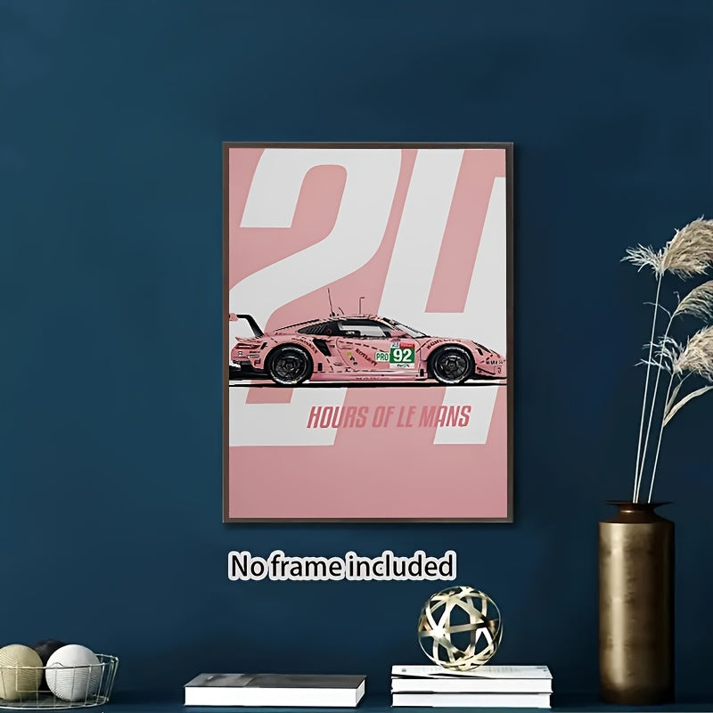 Póster en Lienzo sin Marco – Coche de Carreras Rosa 24 Horas de Le Mans | Arte Minimalista y Deportivo 30×45 cm para Hogar, Oficina o Garaje