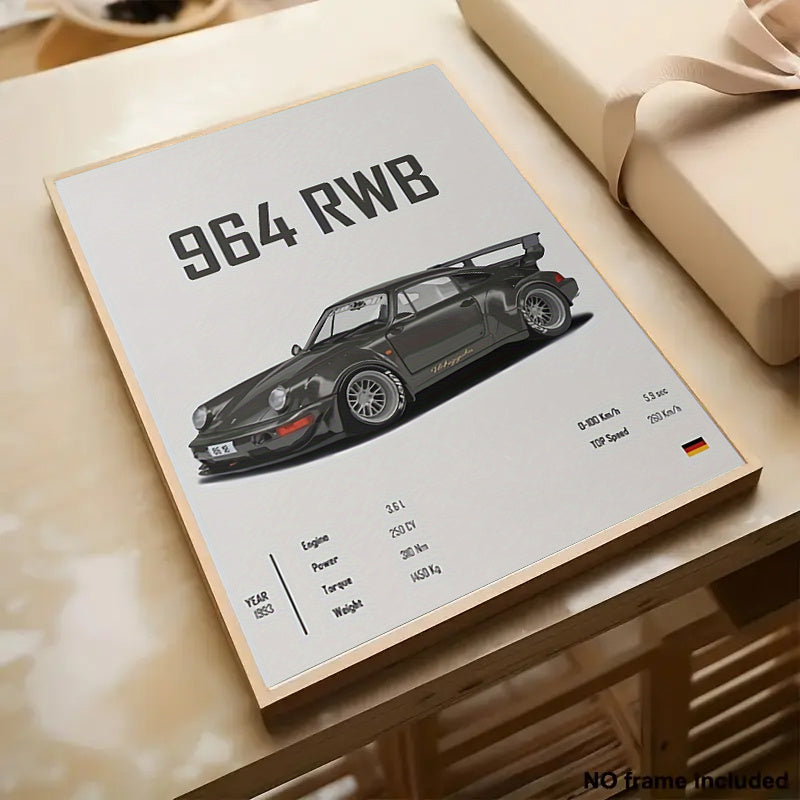 Póster en Lienzo 2D sin Marco – RWB 964 Clásico de Carreras | Decoración Vintage para Pared del Hogar u Oficina