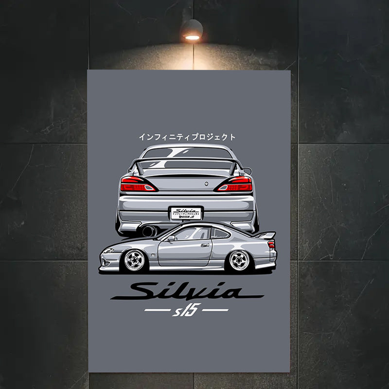 🚗💨 Póster Silvia S15 Estilo Anime | Lienzo Sin Marco 1PC | Decoración Automotriz Japonesa Minimalista en Gris & Negro 🏠🖼️