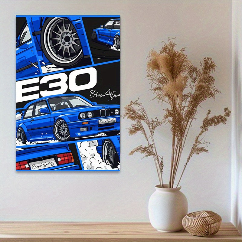 🚗 Póster Decorativo Coche Clásico E30 Azul 2D – Arte Vintage para Pared 🖼️