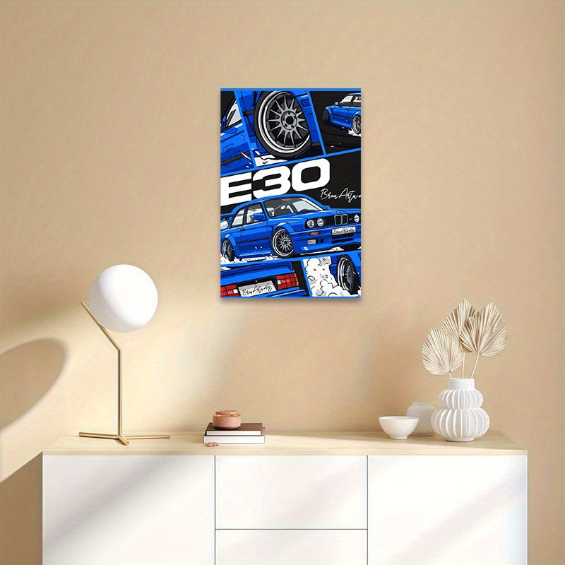 🚗 Póster Decorativo Coche Clásico E30 Azul 2D – Arte Vintage para Pared 🖼️